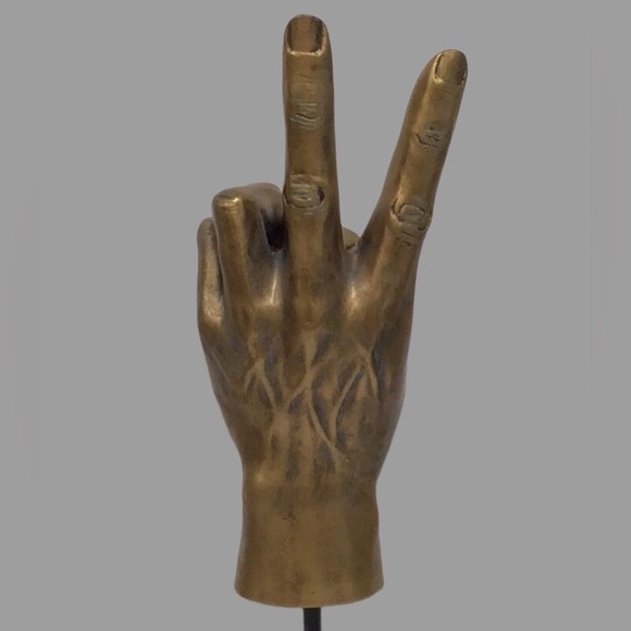 NEW VITRUVIAN Collection Peace Sign Handmade Bronze Sculpture on Base, Date 2005 - Picture 4 of 12